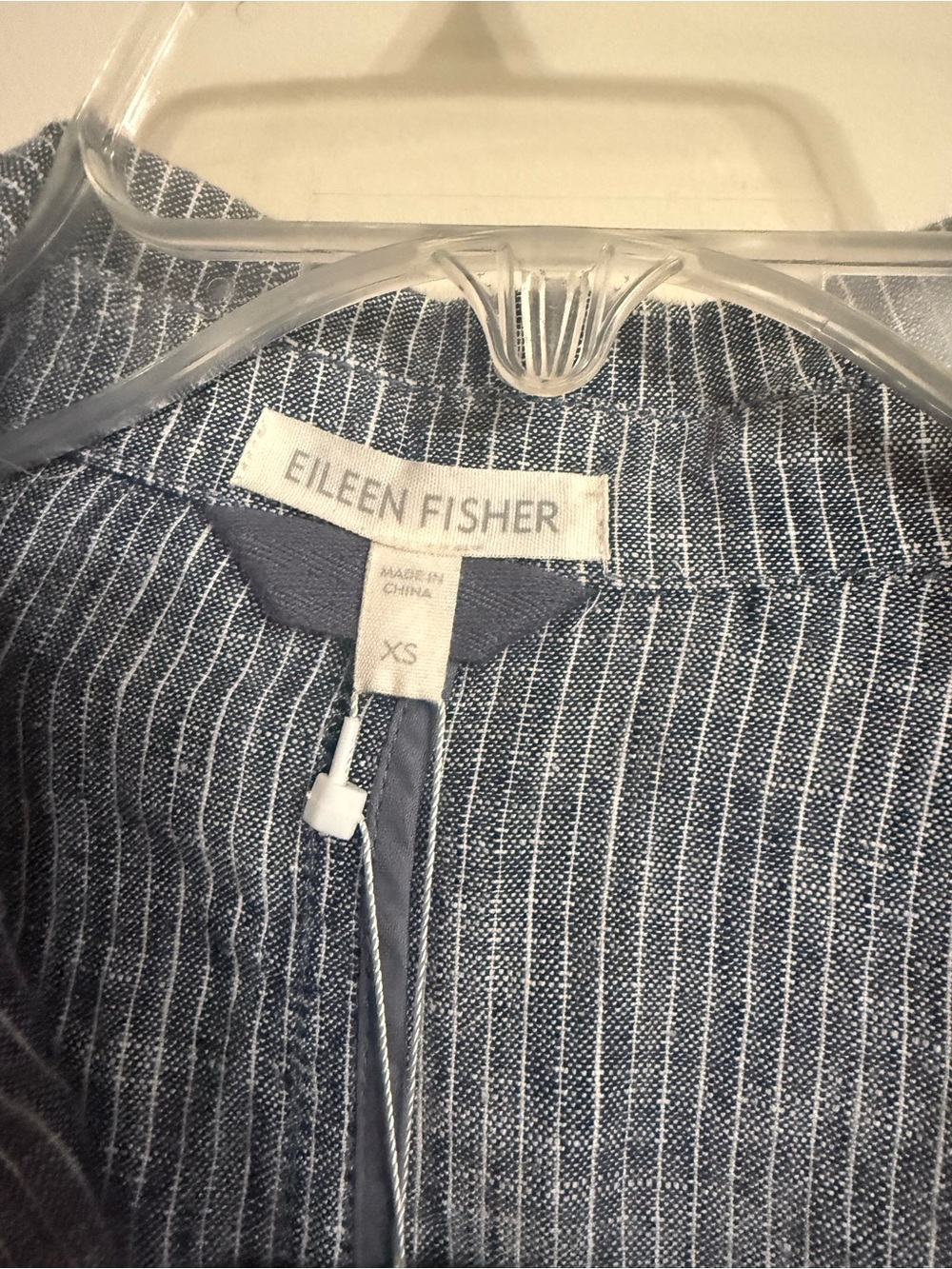 NEW Eileen Fisher Sz XS Denim Shaped Short Linen Striped Blazer Jacket NWT $198 - Picture 3 of 6